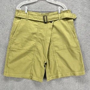 Zara Belted Bermuda Shorts Women's Size XL Olive Green High Rise Belted